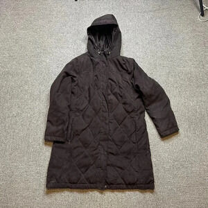 L.L.Bean Down Faux Suede Dark Brown Quilted Puffer Coat Women's Large Petite